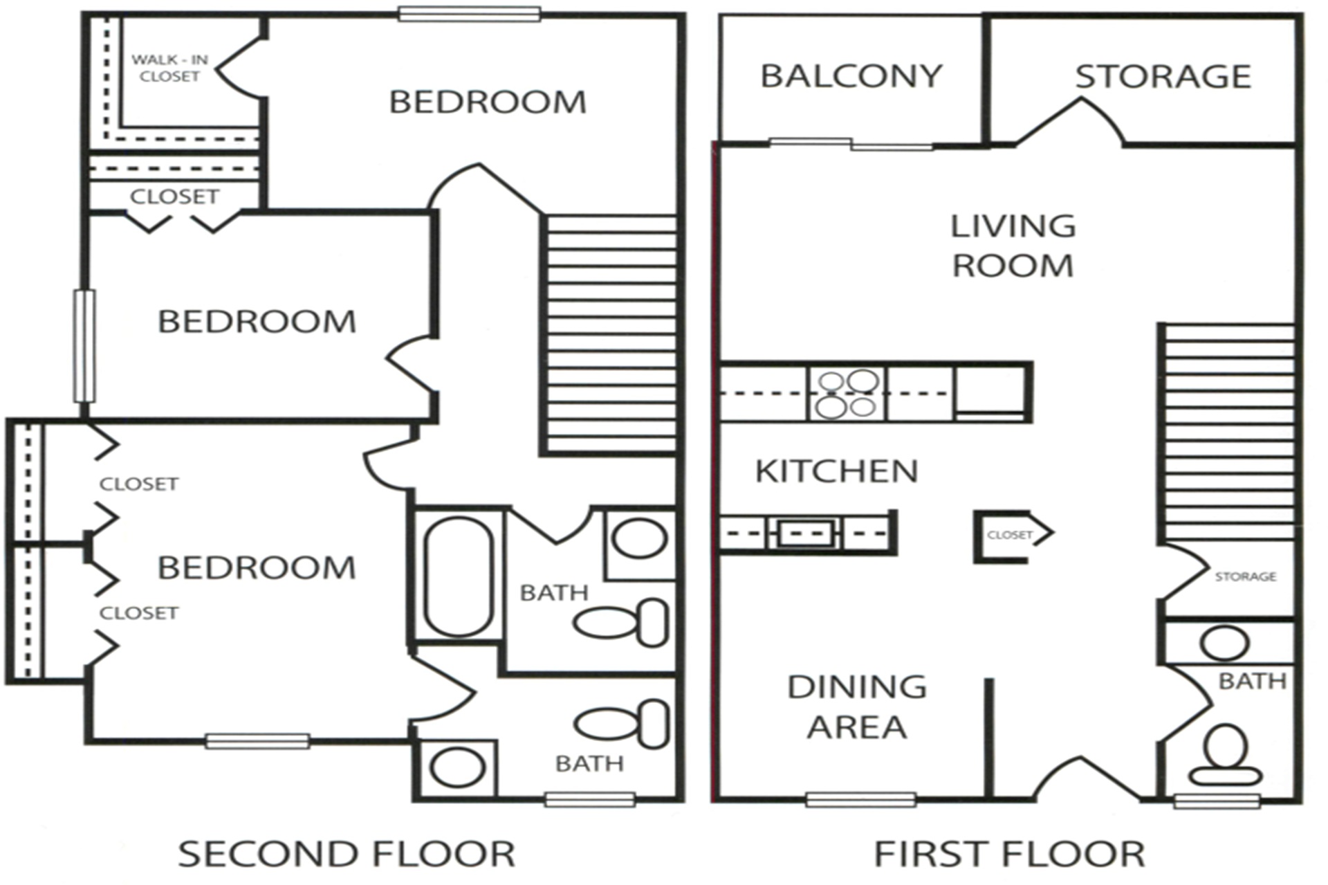 Arrowtree Apartments three bedroom townhome floor plan