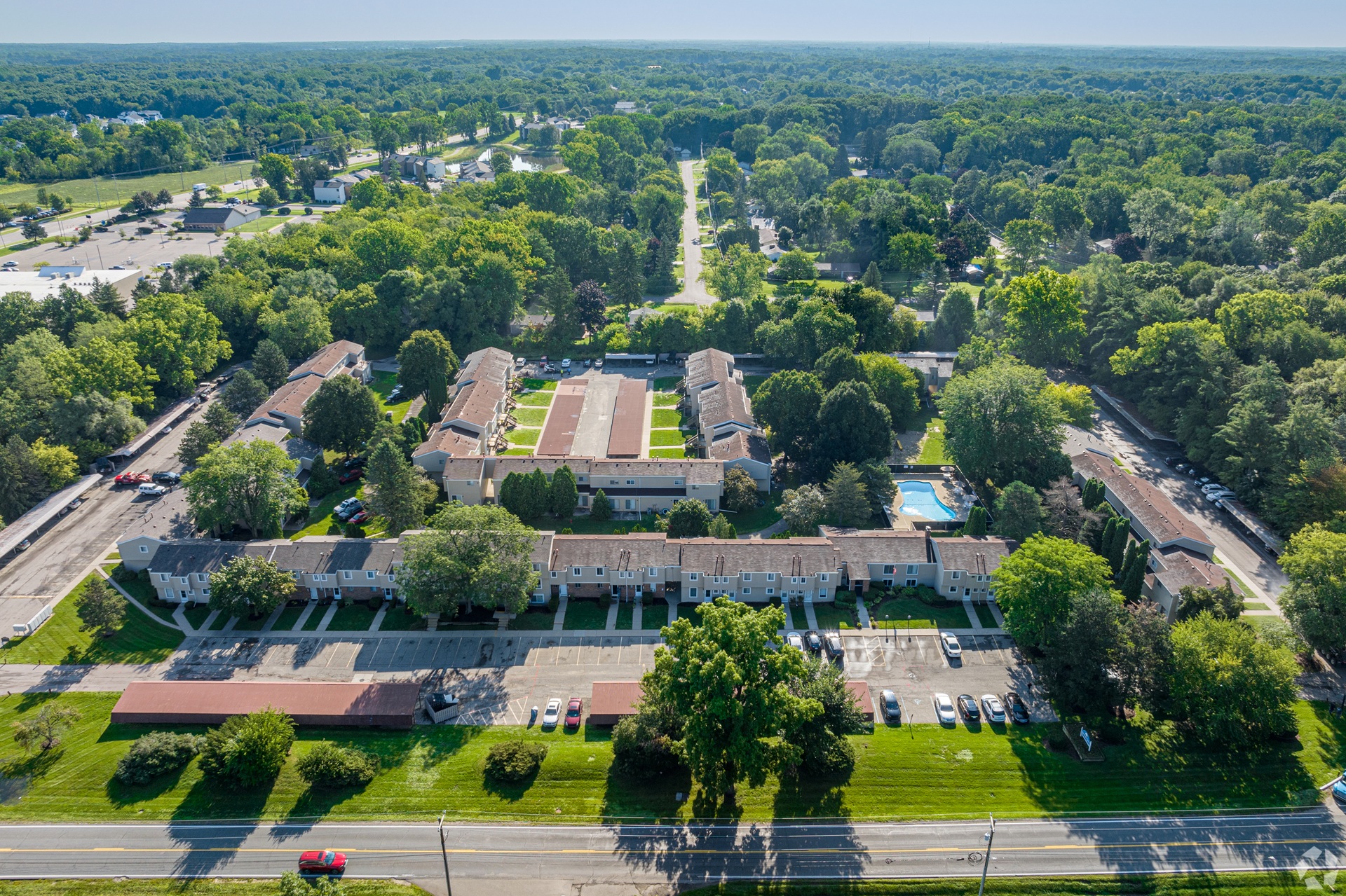 Arrowtree Apartments aerial view in Okemos Michigan